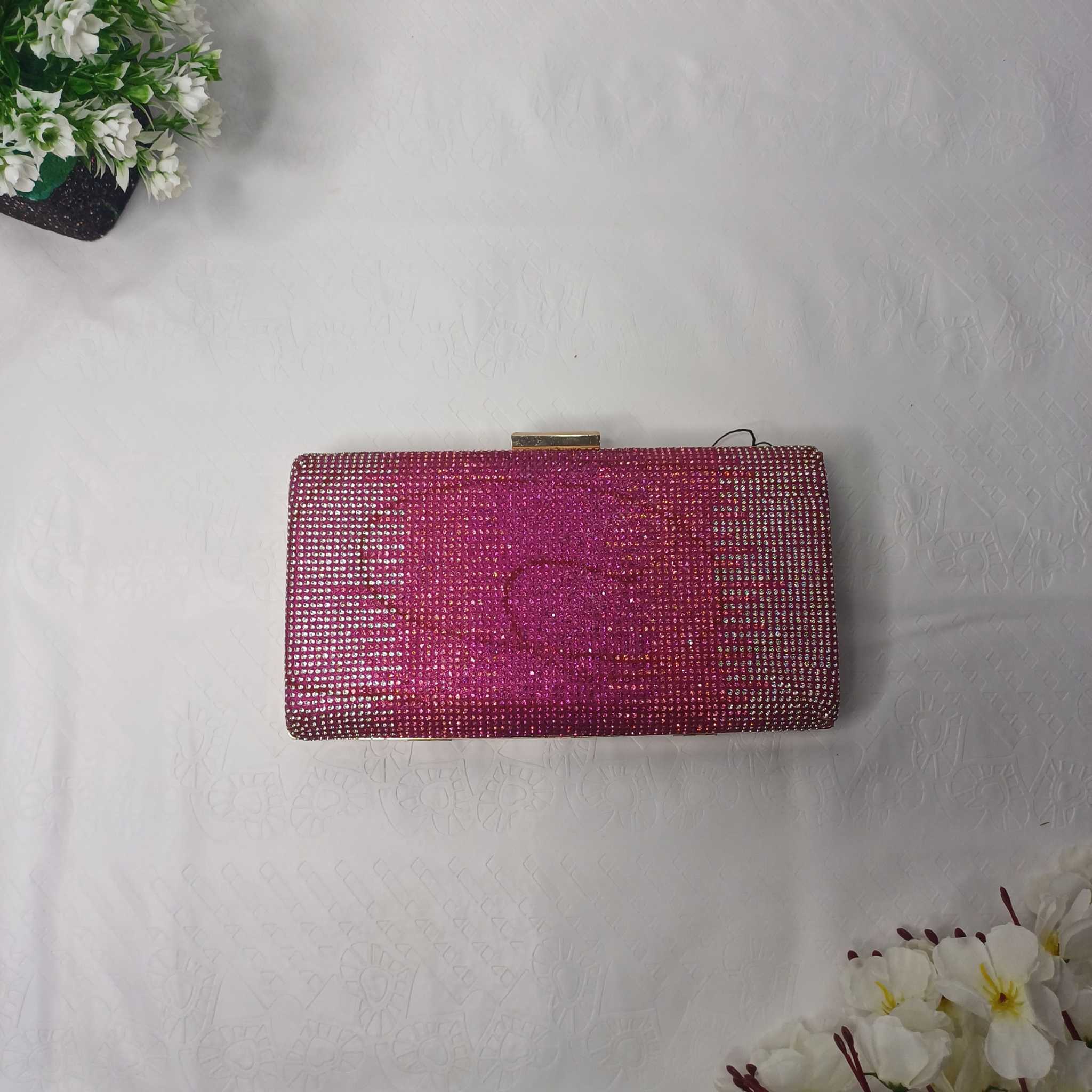 Sparkling Pink Rhinestone Clutch Bag