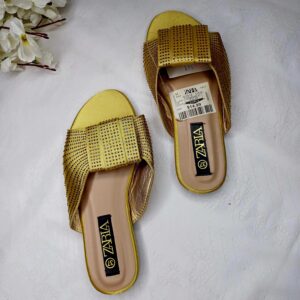 Zara Yellow Studded Slide Sandals