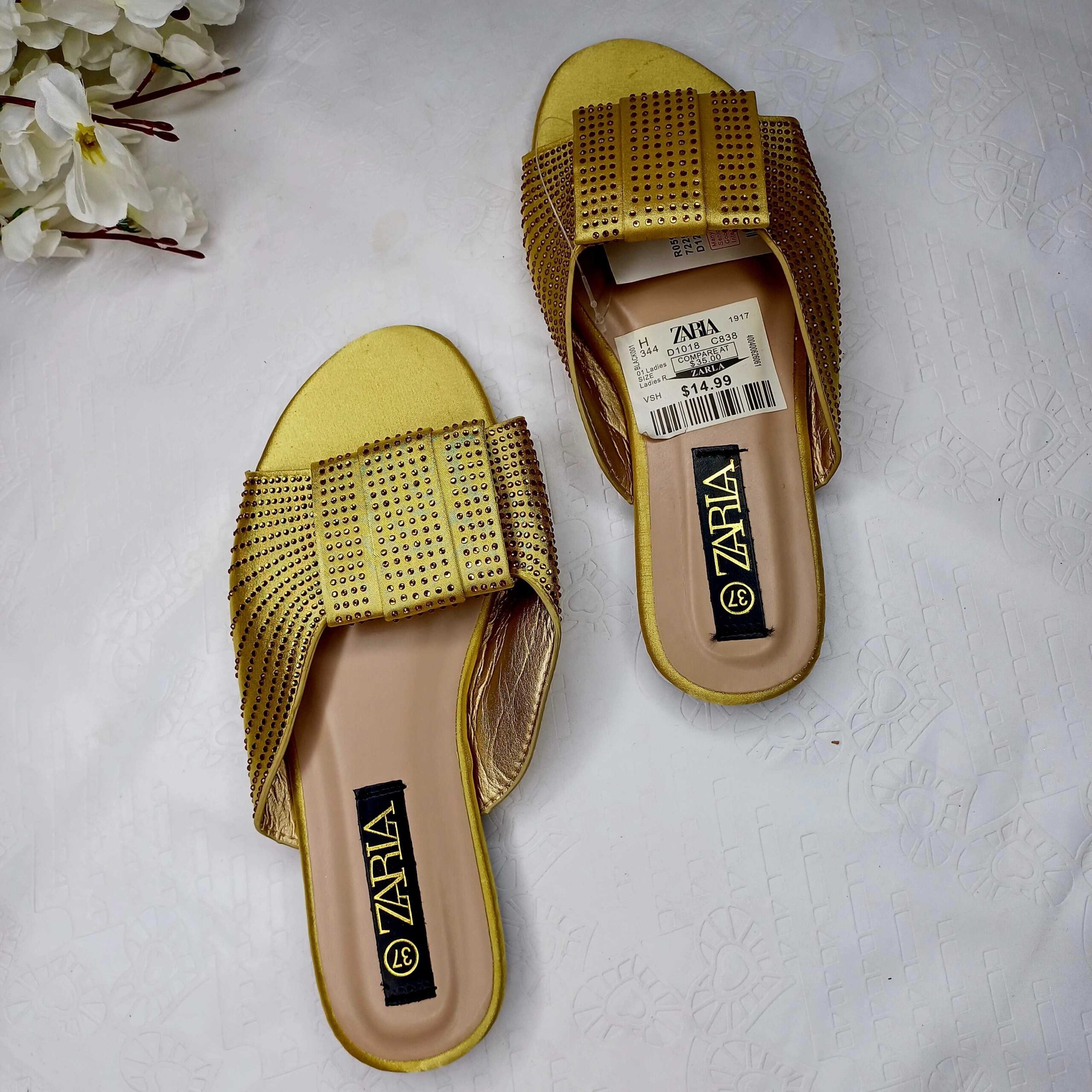 Zara Yellow Studded Slide Sandals