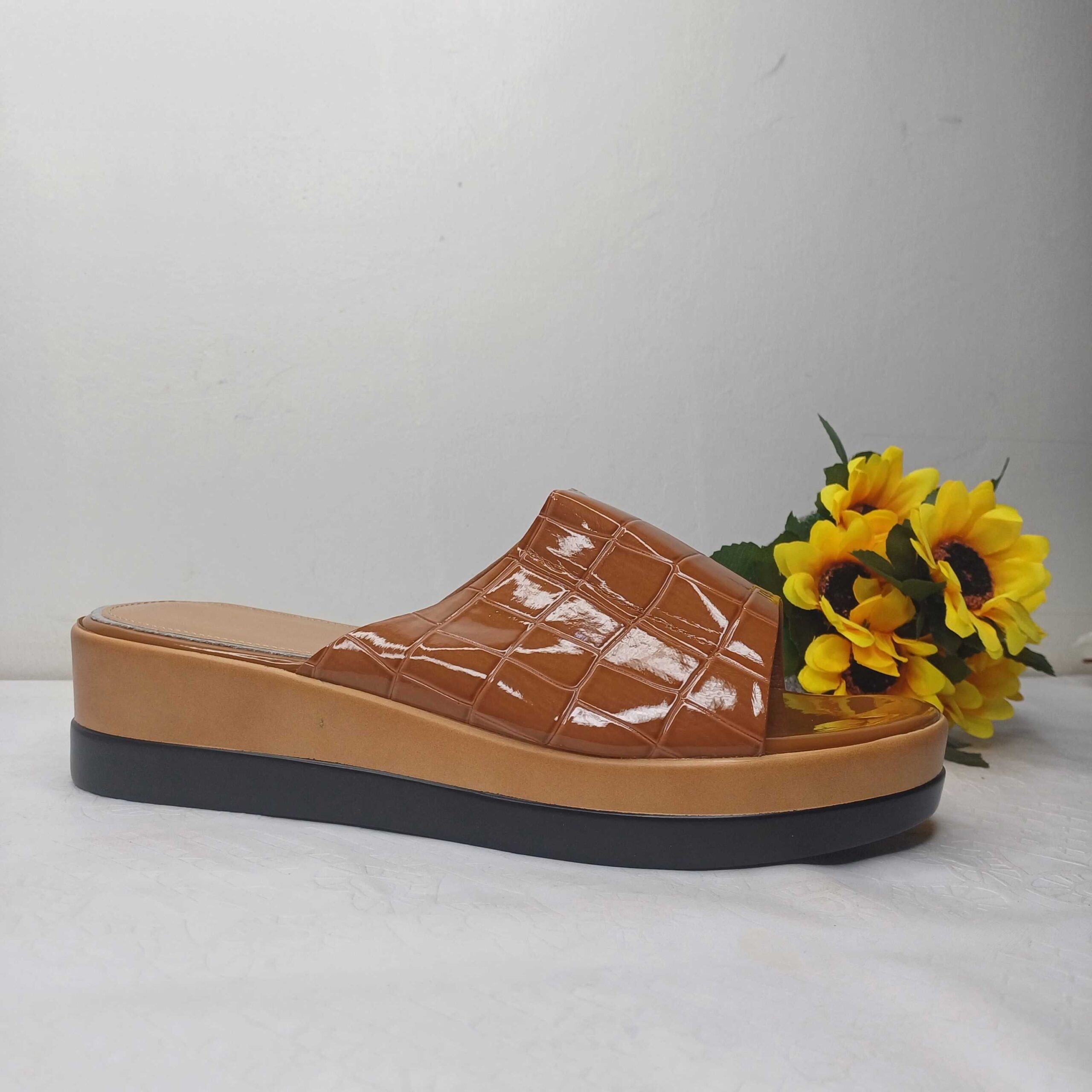 Brown Textured Platform Sandal