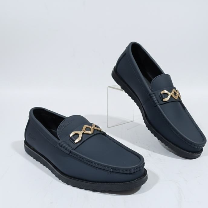 RegalStep Men's Navy Loafers with Gold Accent