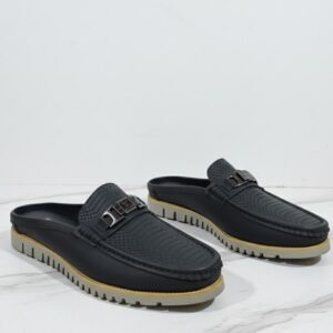 UrbanStride Black Textured Buckle Loafers