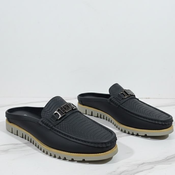 UrbanStride Black Textured Buckle Loafers