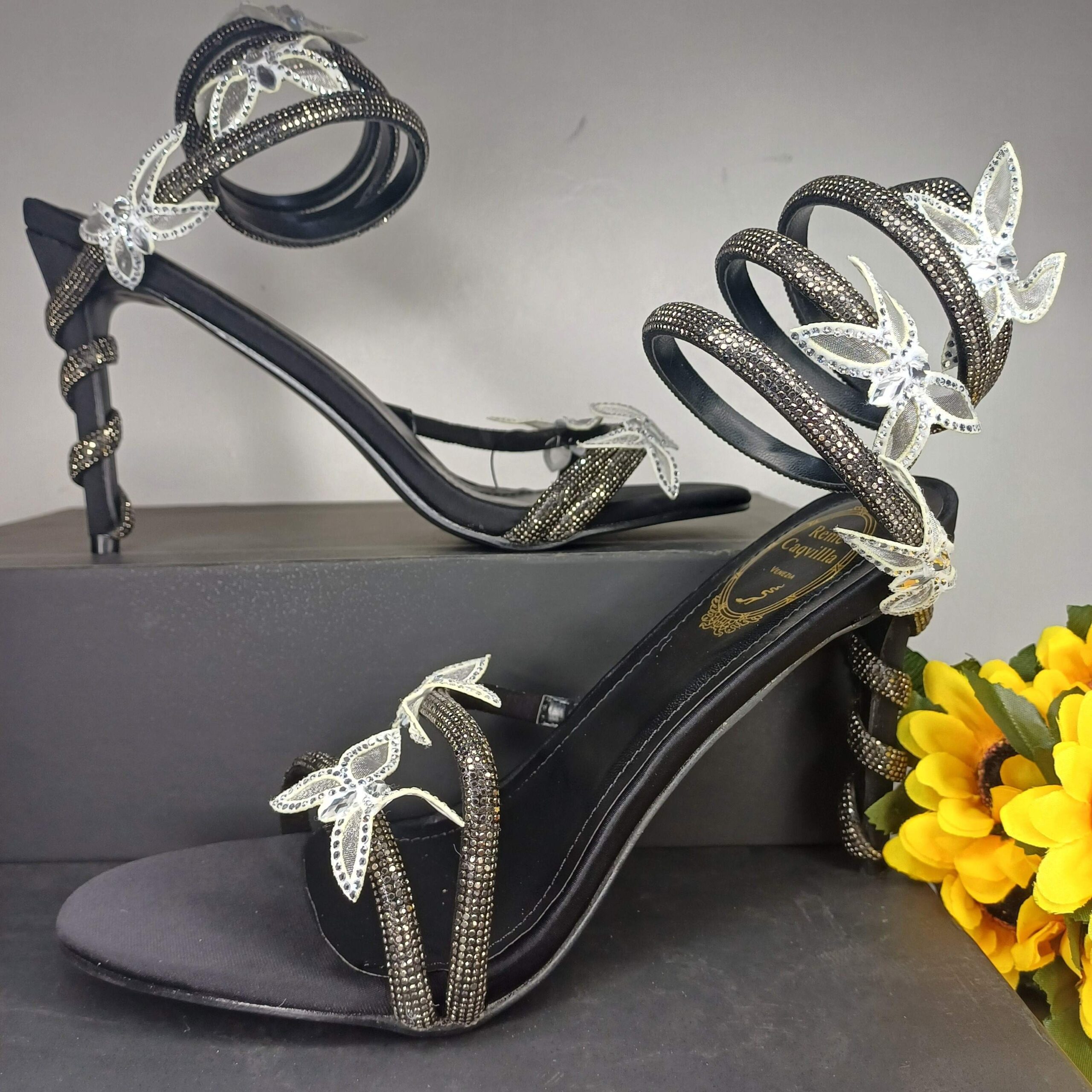 Elegant Rhinestone Spiral Heels