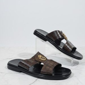 Regal Crest Croc-Embossed Leather Slides