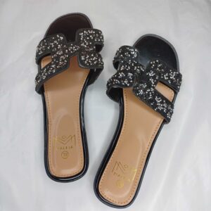 Malkia Glittery Bow Slip-On Slippers