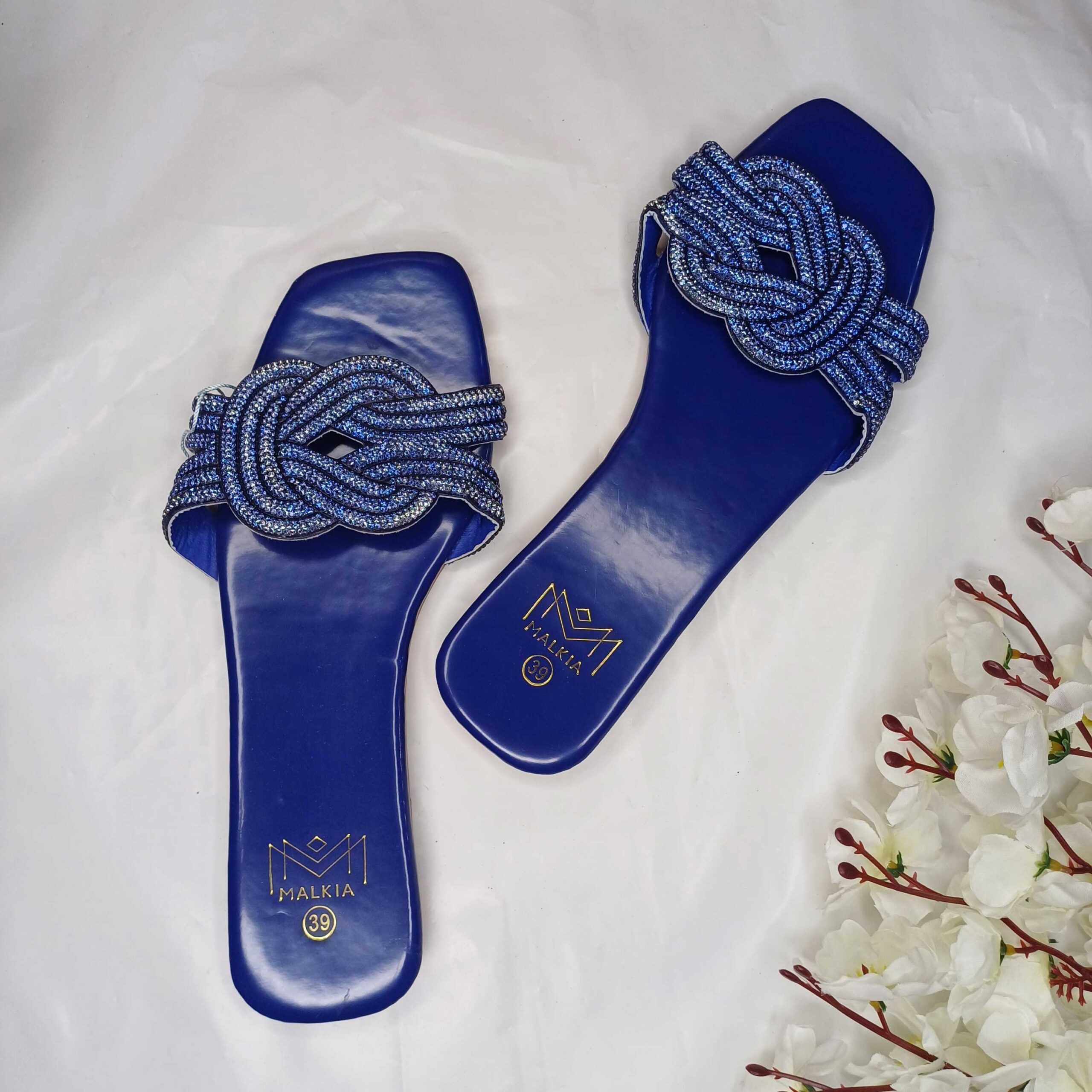 Royal Blue Knotted Strap Slippers