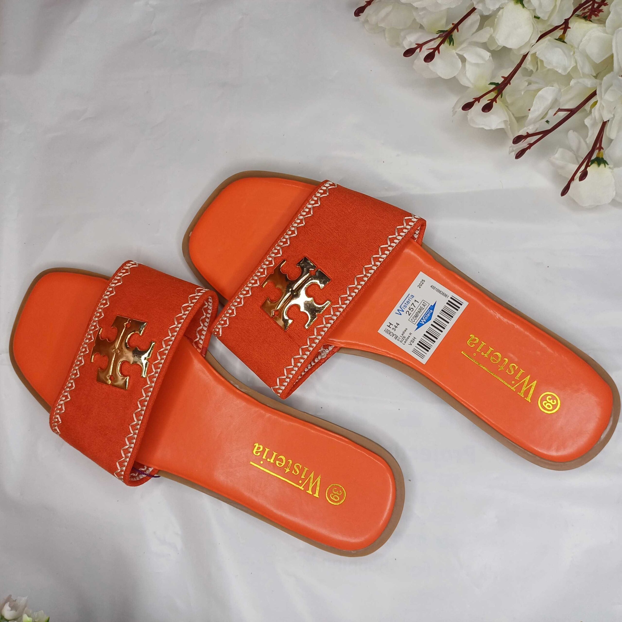 Wisteria Gold Emblem Orange Slippers