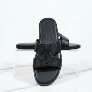 Lacoste Men's Black Textured Leather Slides