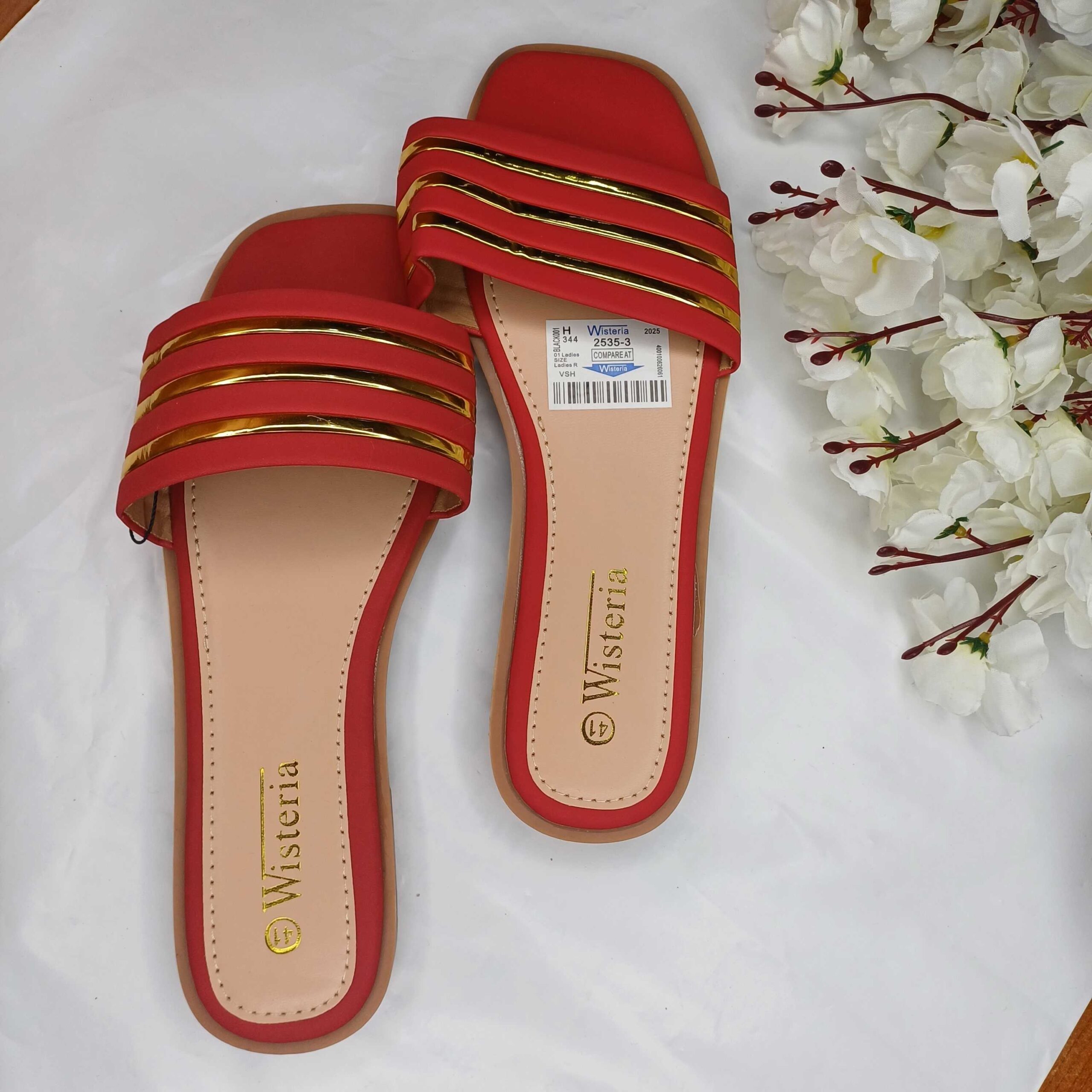 Wisteria Red Gold Accent Slide Slippers