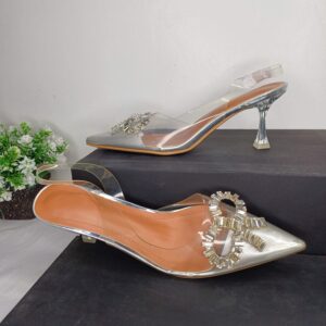 Elegant Crystal Embellished Silver Kitten Heels