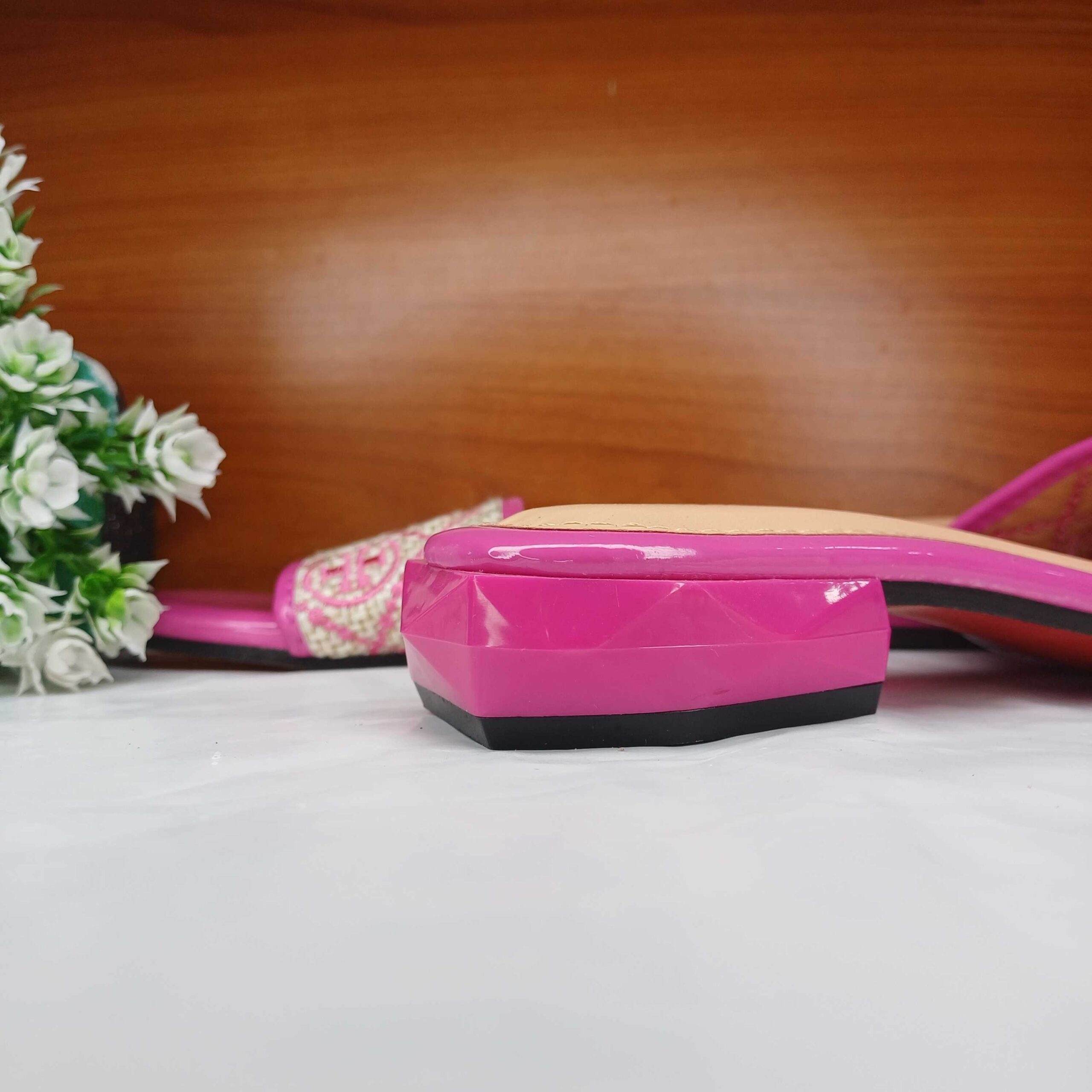 Pink Embroidered Slide Slippers - Image 2