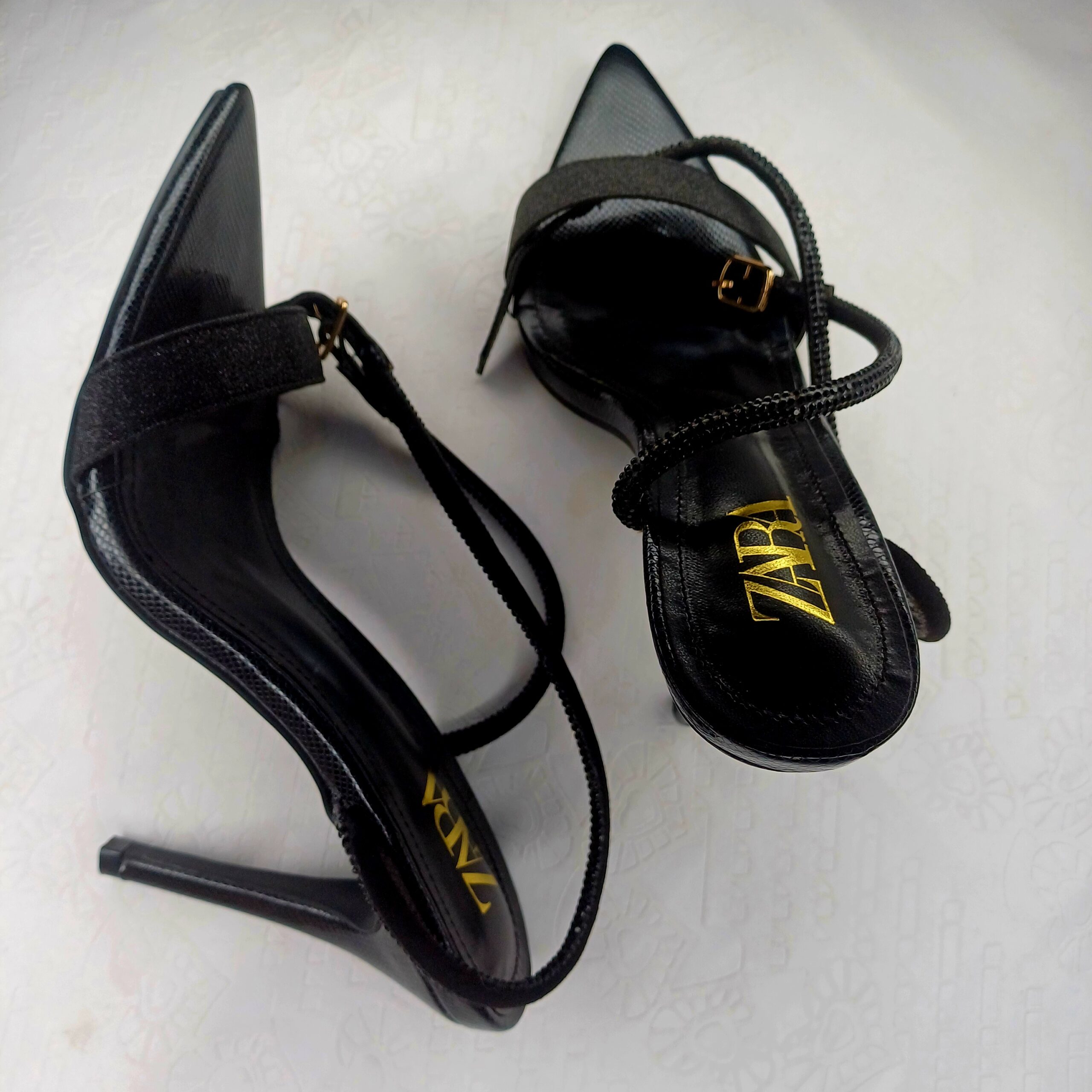 Zara Black Strappy High-Heeled Sandals