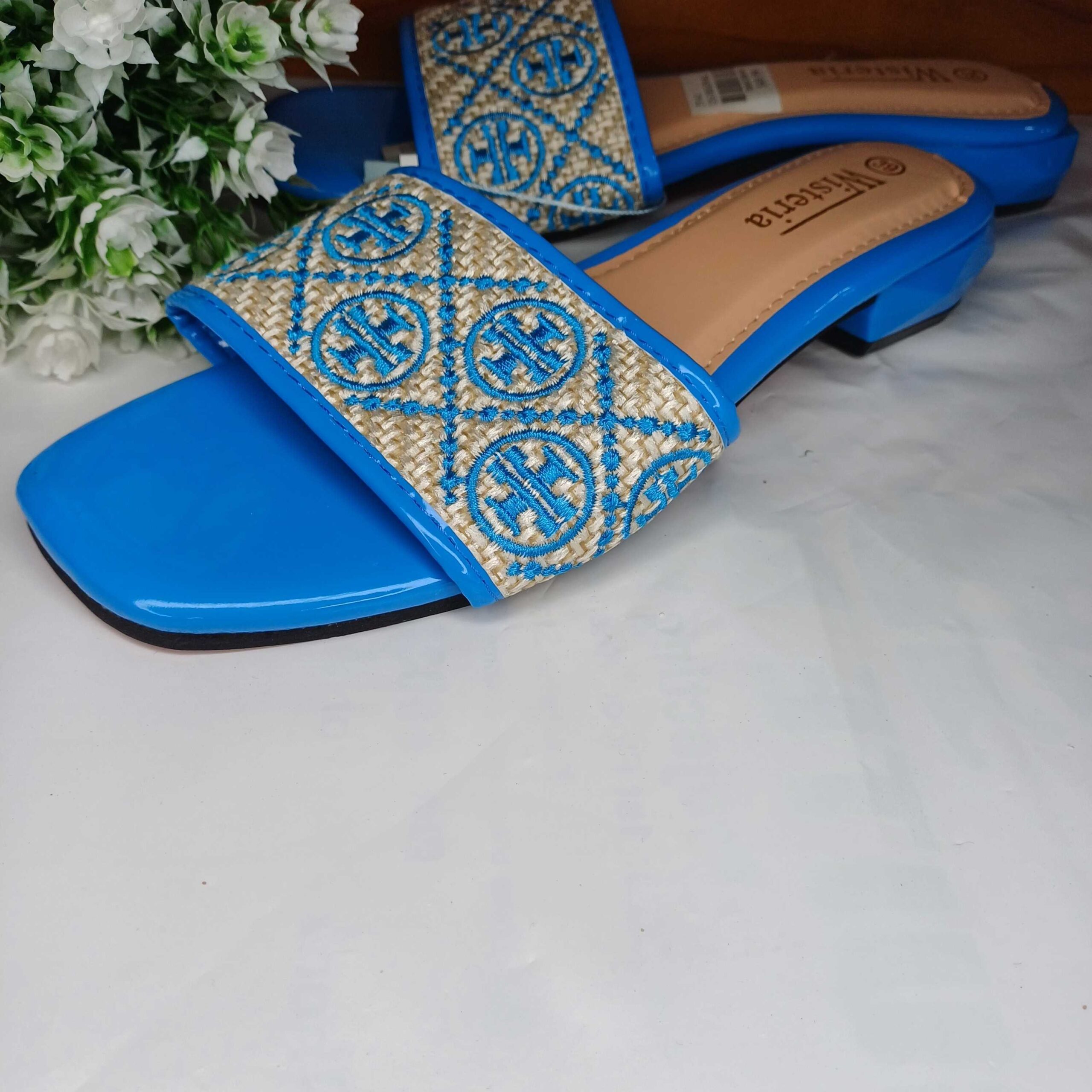 Blue Woven Slide Slippers