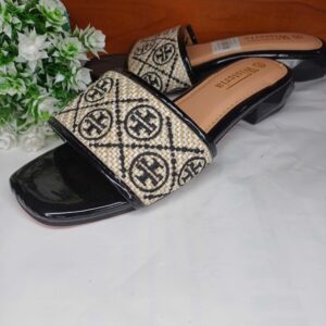 Black Mint Woven Slide Slippers