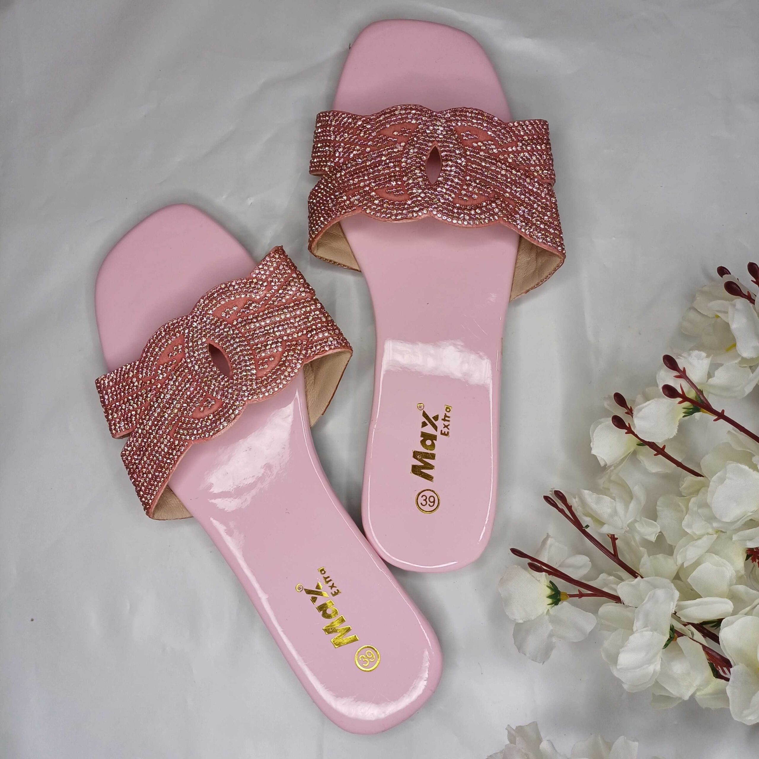 Elegant Pink Rhinestone Slippers
