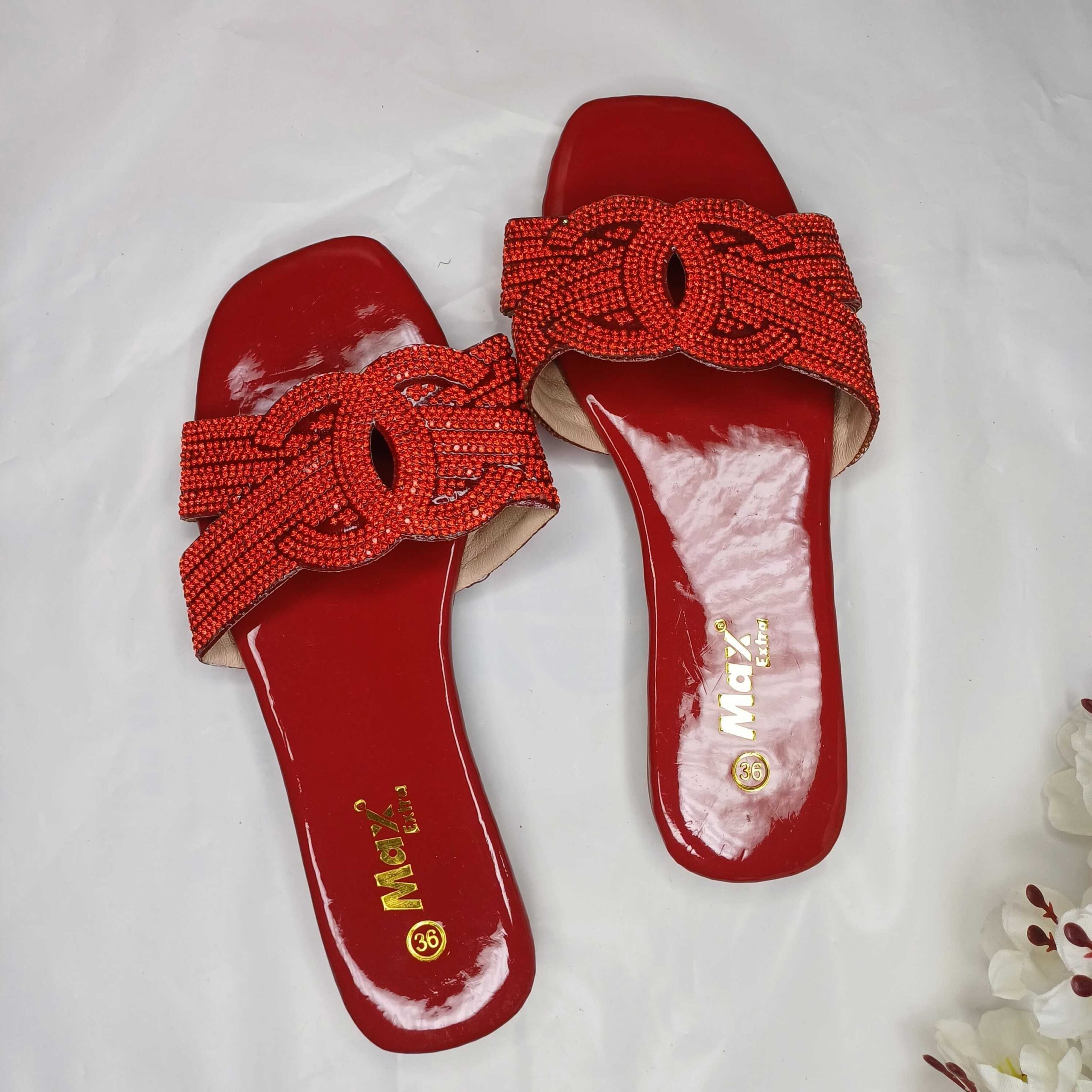 Red Elegance Beaded Slippers