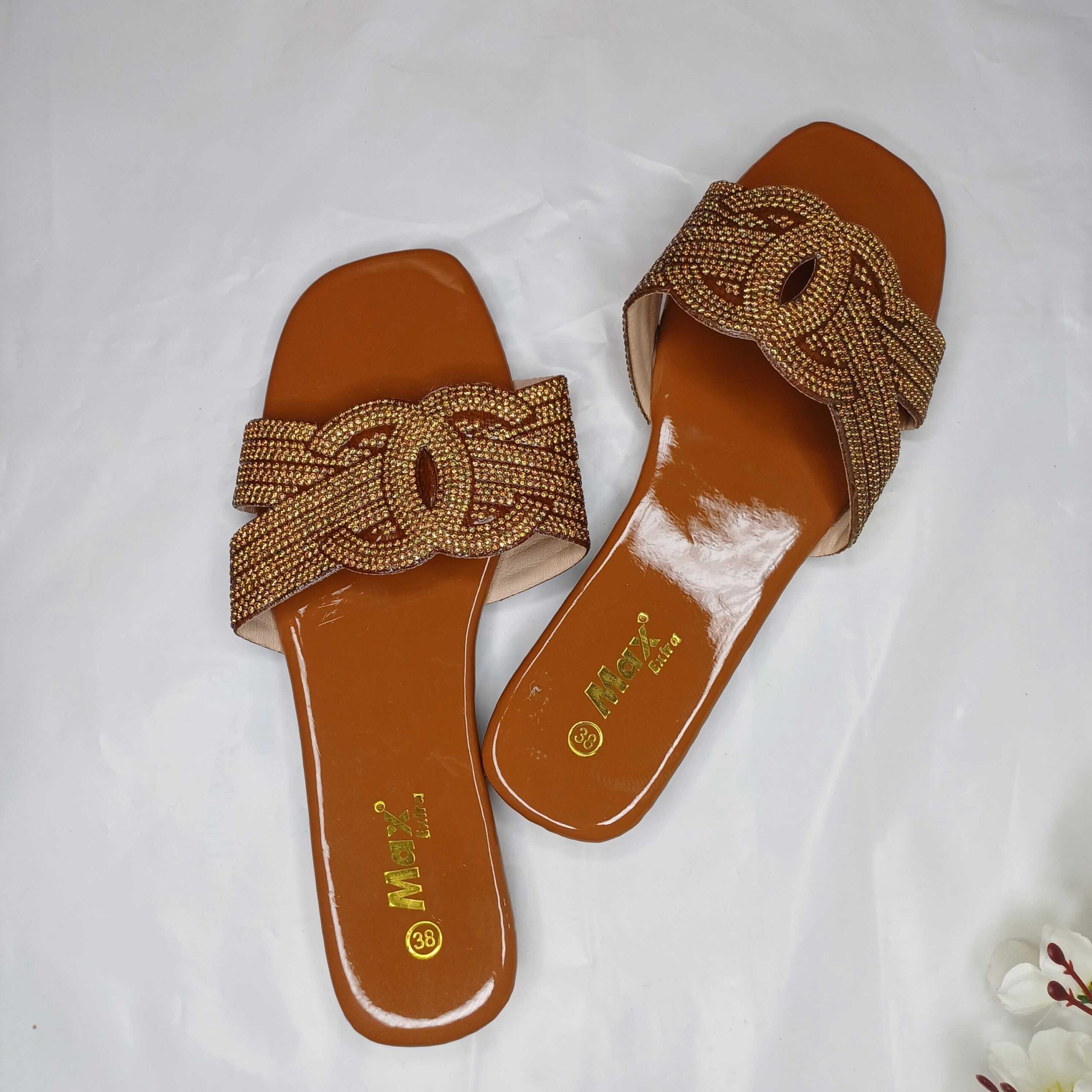 Elegant Beaded Flat Slide Slippers