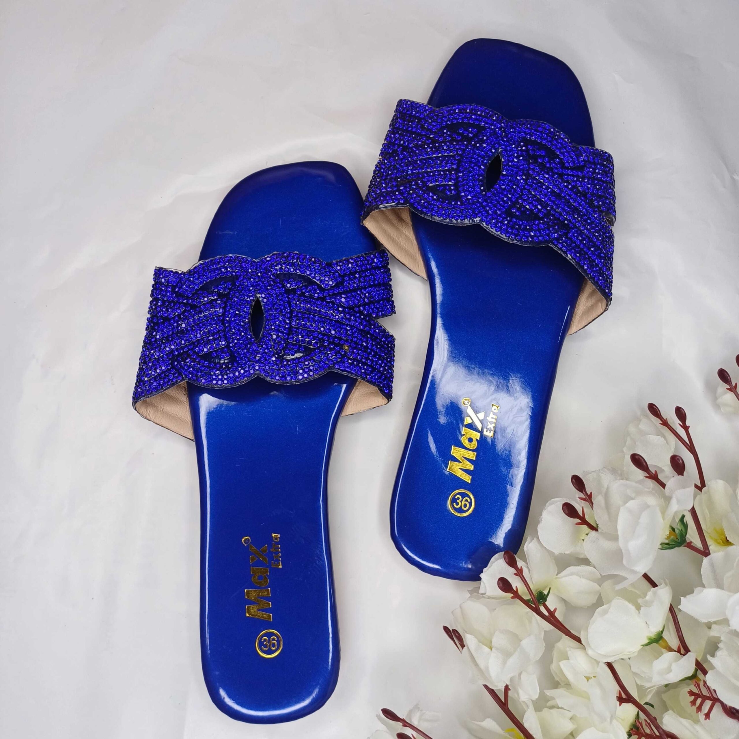 Royal Blue Beaded Slide Slippers