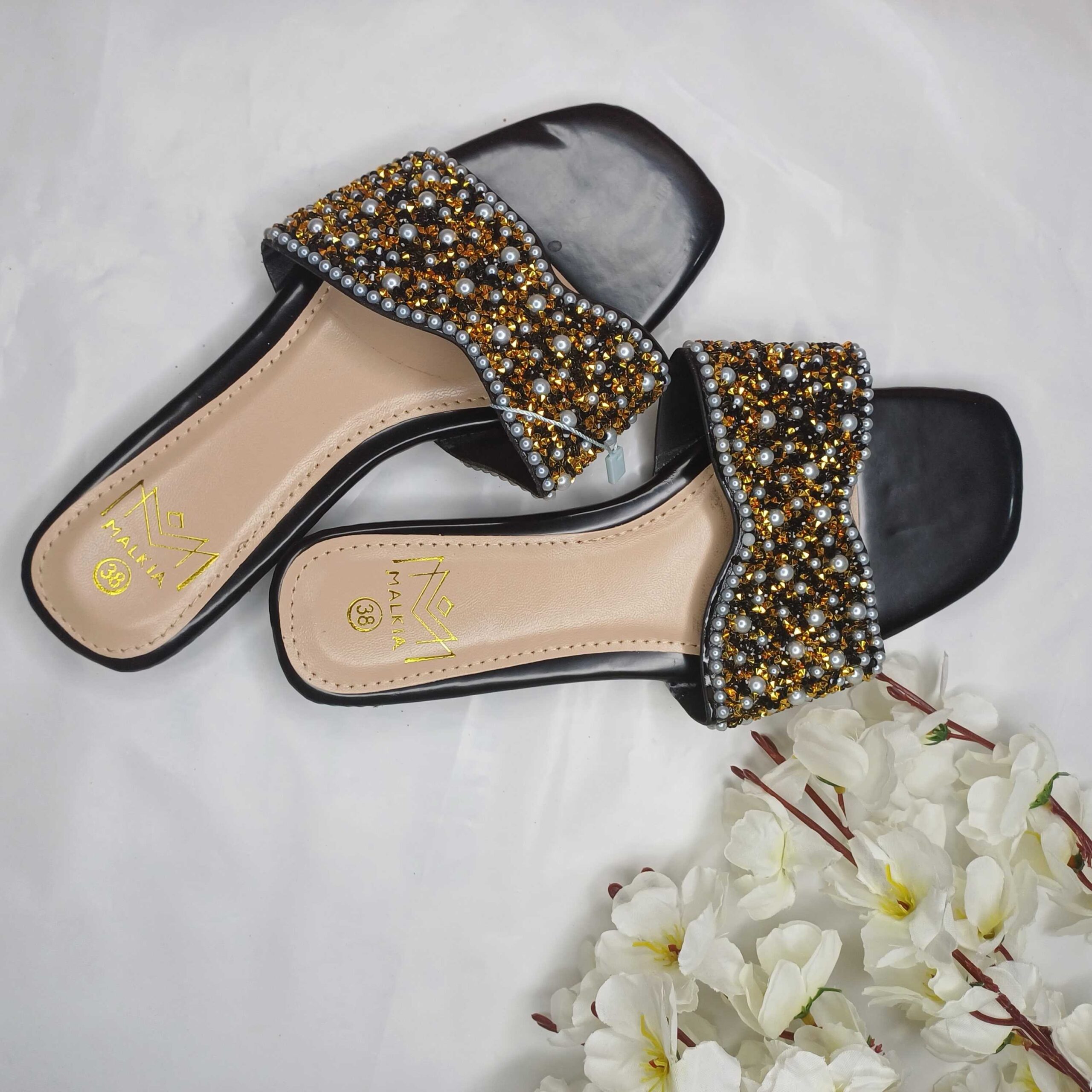 Elegant Rhinestone Embellished Flat Slippers