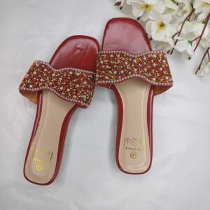 Elegant Red Beaded Slippers