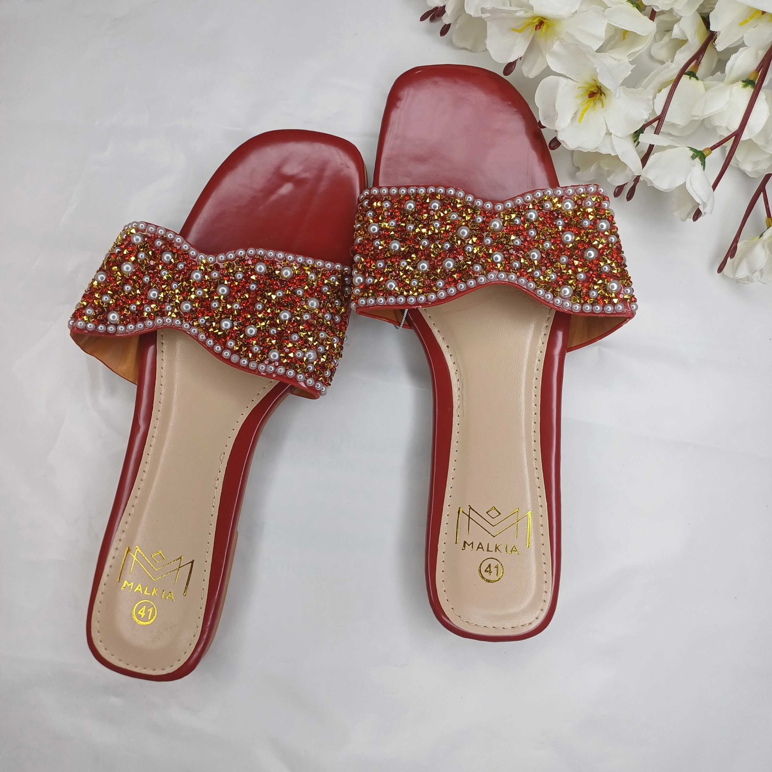 Elegant Red Beaded Slippers