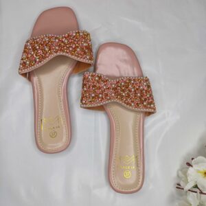 Elegant Pearl-Embellished Pink Slippers
