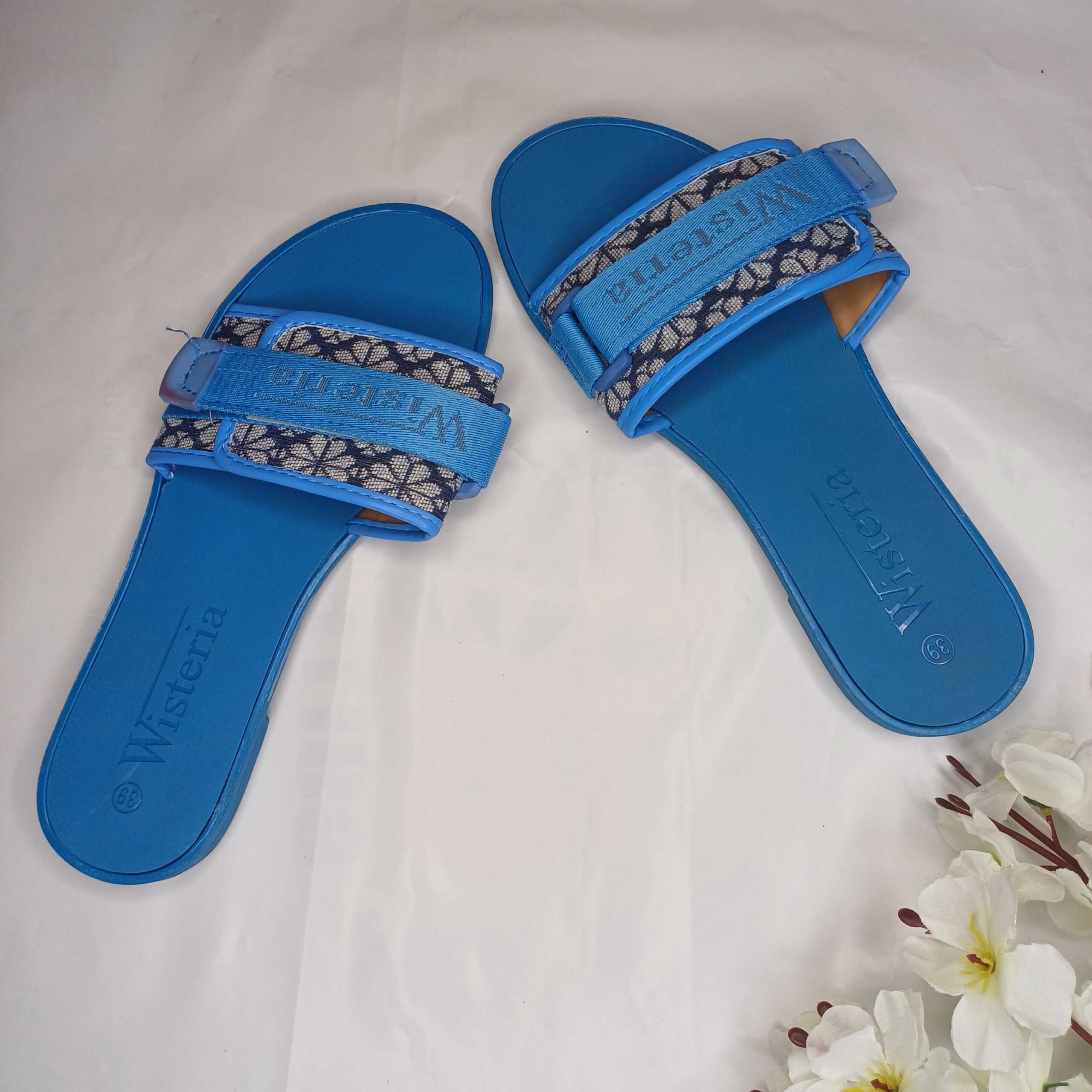 Wisteria Blue Floral Strap Slippers