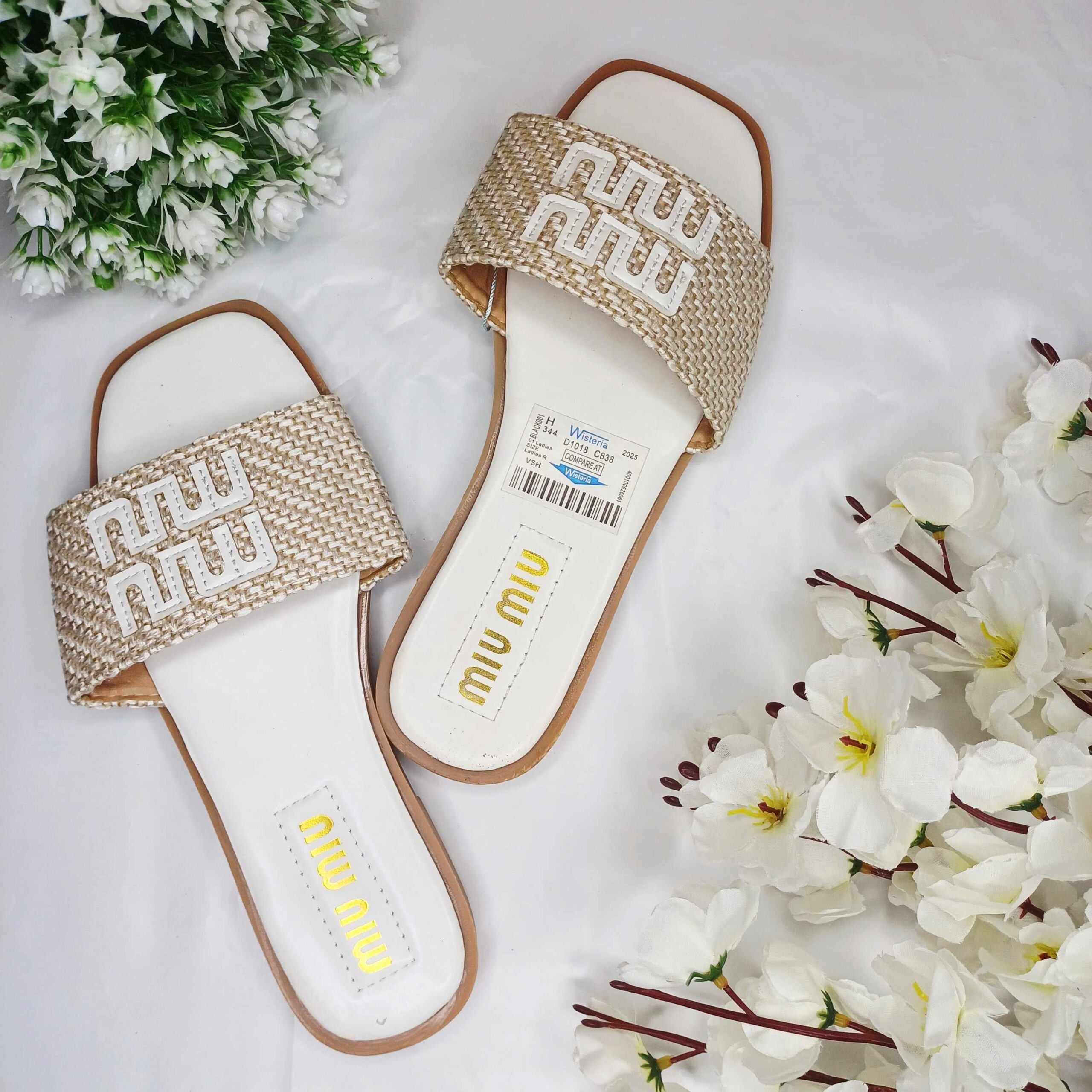 Miu Miu Woven Straw Slide Sandals