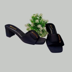 Elegant Black Heeled Sandals with Gold Buckle