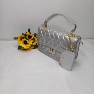 Silver Quilted Handbag with Pouch