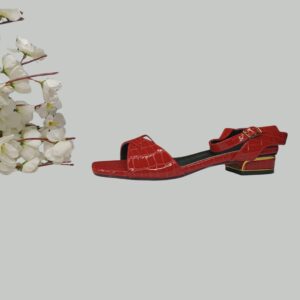 Red Croc-Embossed Open-Toe Sandal
