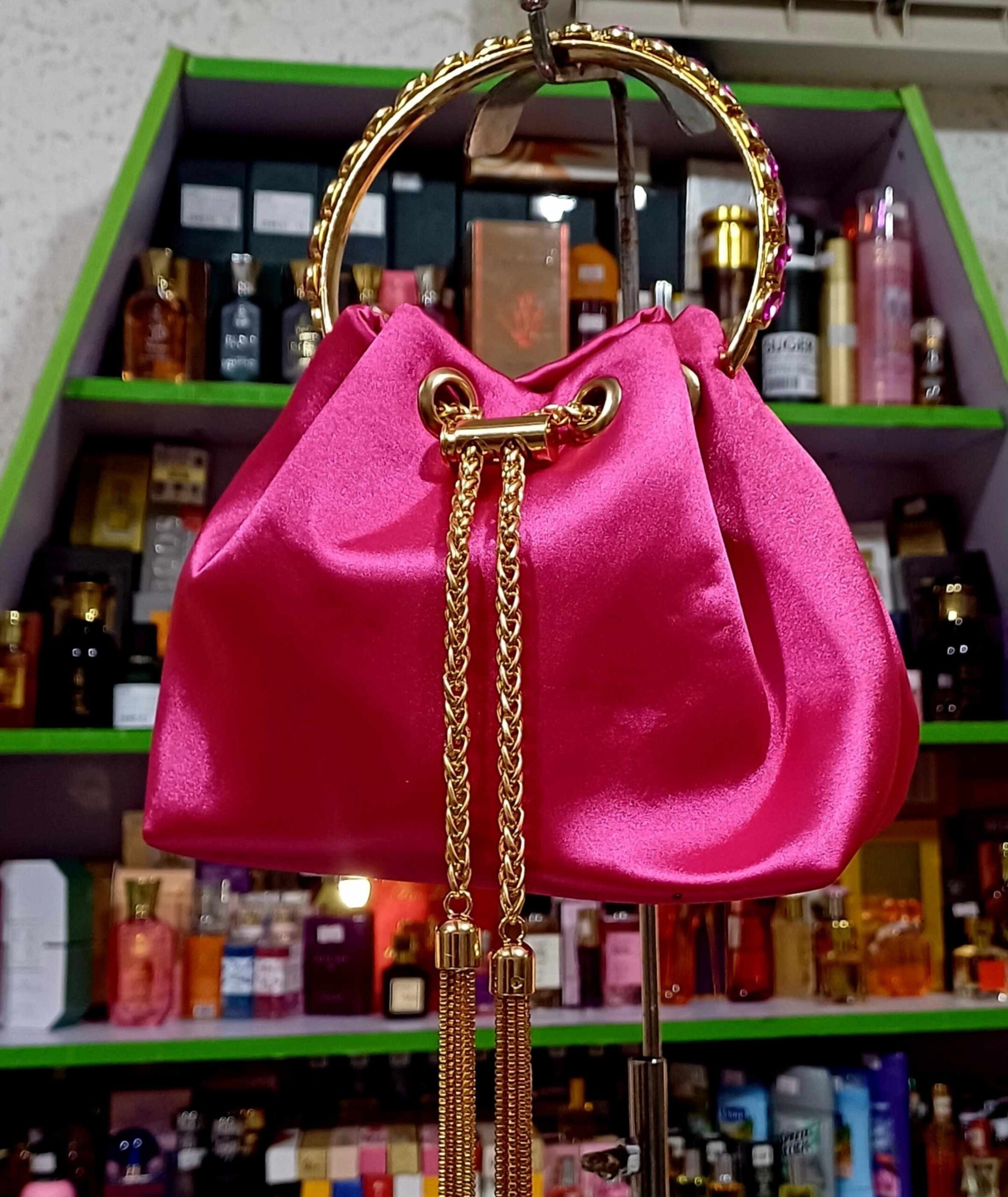 Pink Satin Gold Chain Handbag