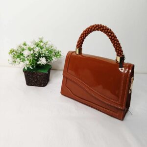 Elegant Brown Beaded Handle Handbag