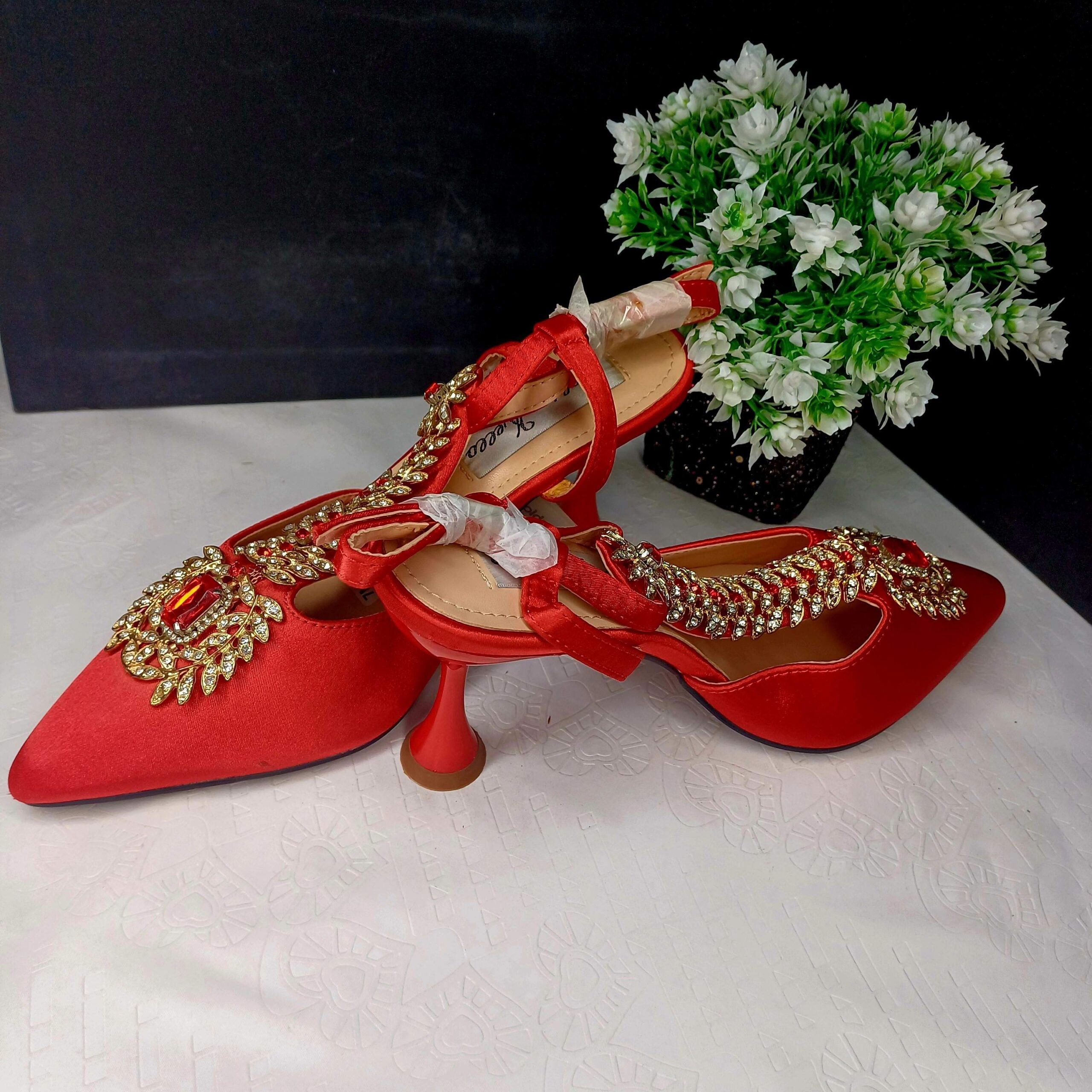 Elegant Red Embellished Stiletto Heels
