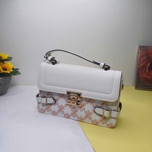 Elegant White and Brown Patterned Handbag