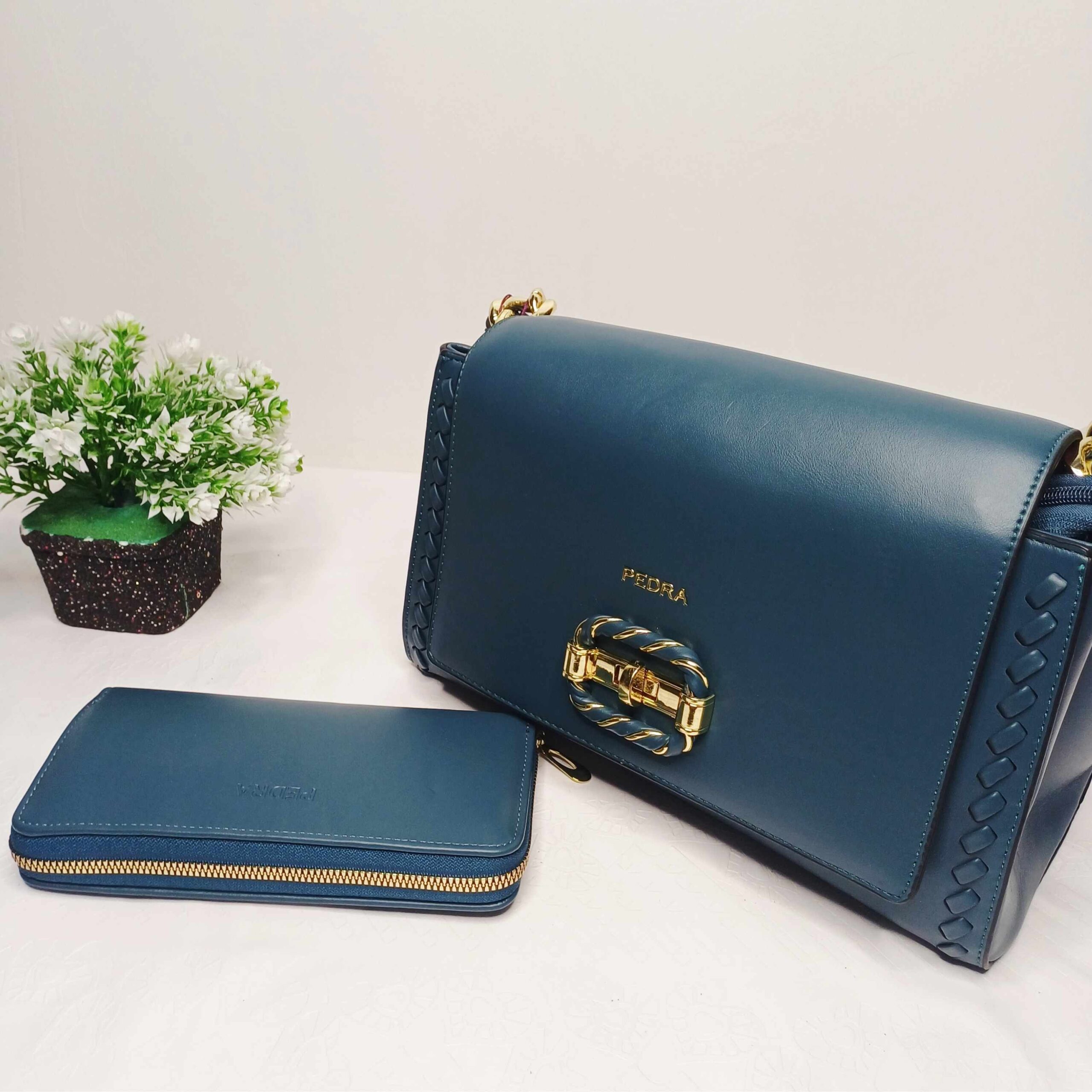 Peora Elegant Blue Handbag and Wallet Set