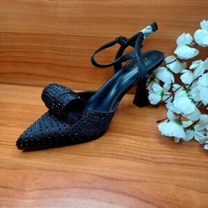 Black Studded High Heel with Bow