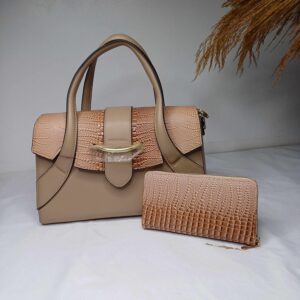 Elegant Crocodile Embossed Leather Handbag and Wallet Set