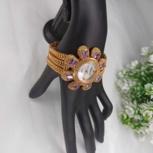 Elegant Gold-Plated Floral Gemstone Watch