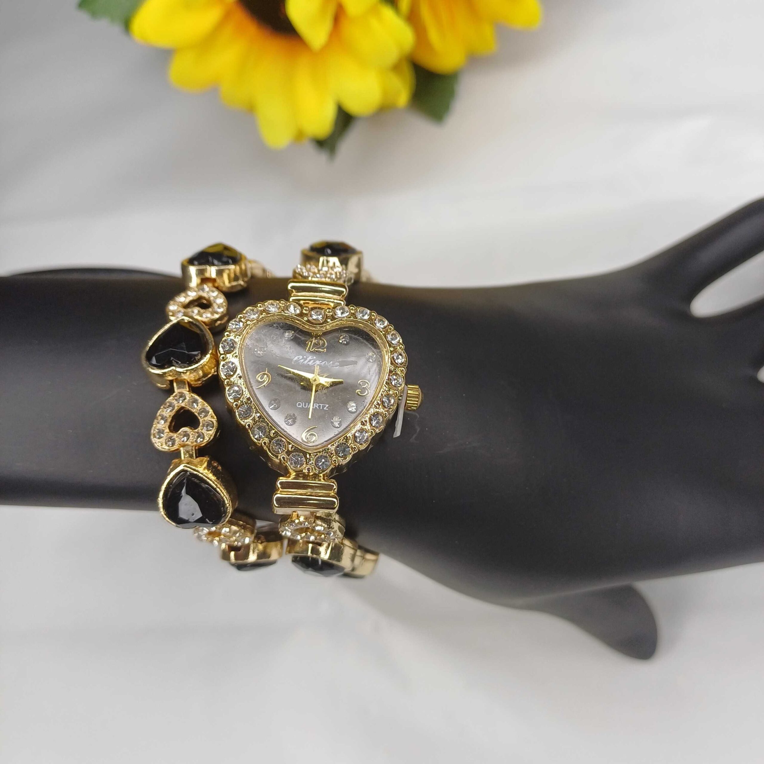 Elegant Heart-Shaped Watch and Bracelet Set