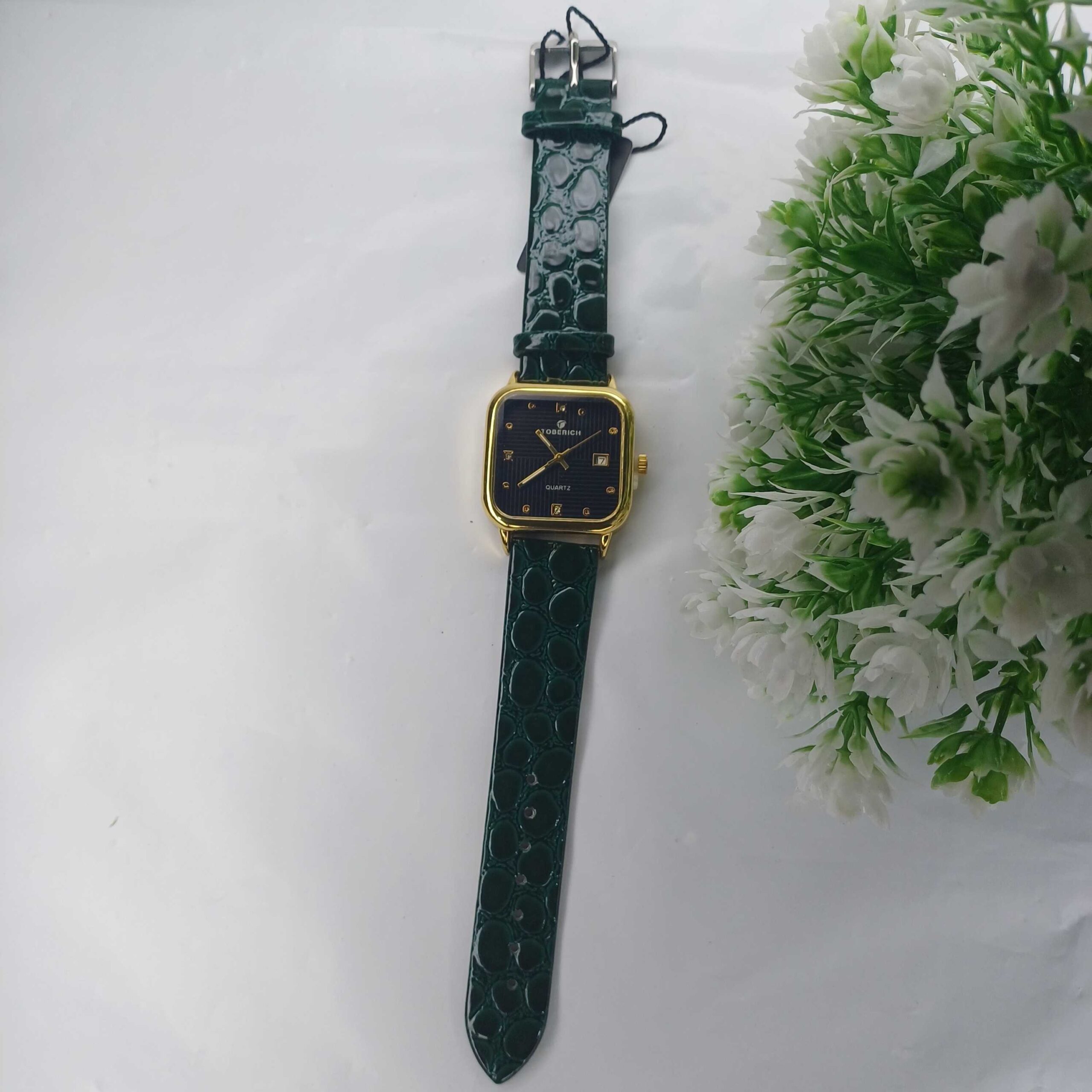 Elegant Green Crocodile Leather Watch
