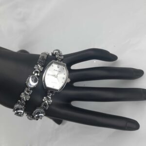 Elegant Silver Quartz Watch and Bracelet Set