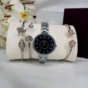 Elegant Silver Watch and Bracelet Set