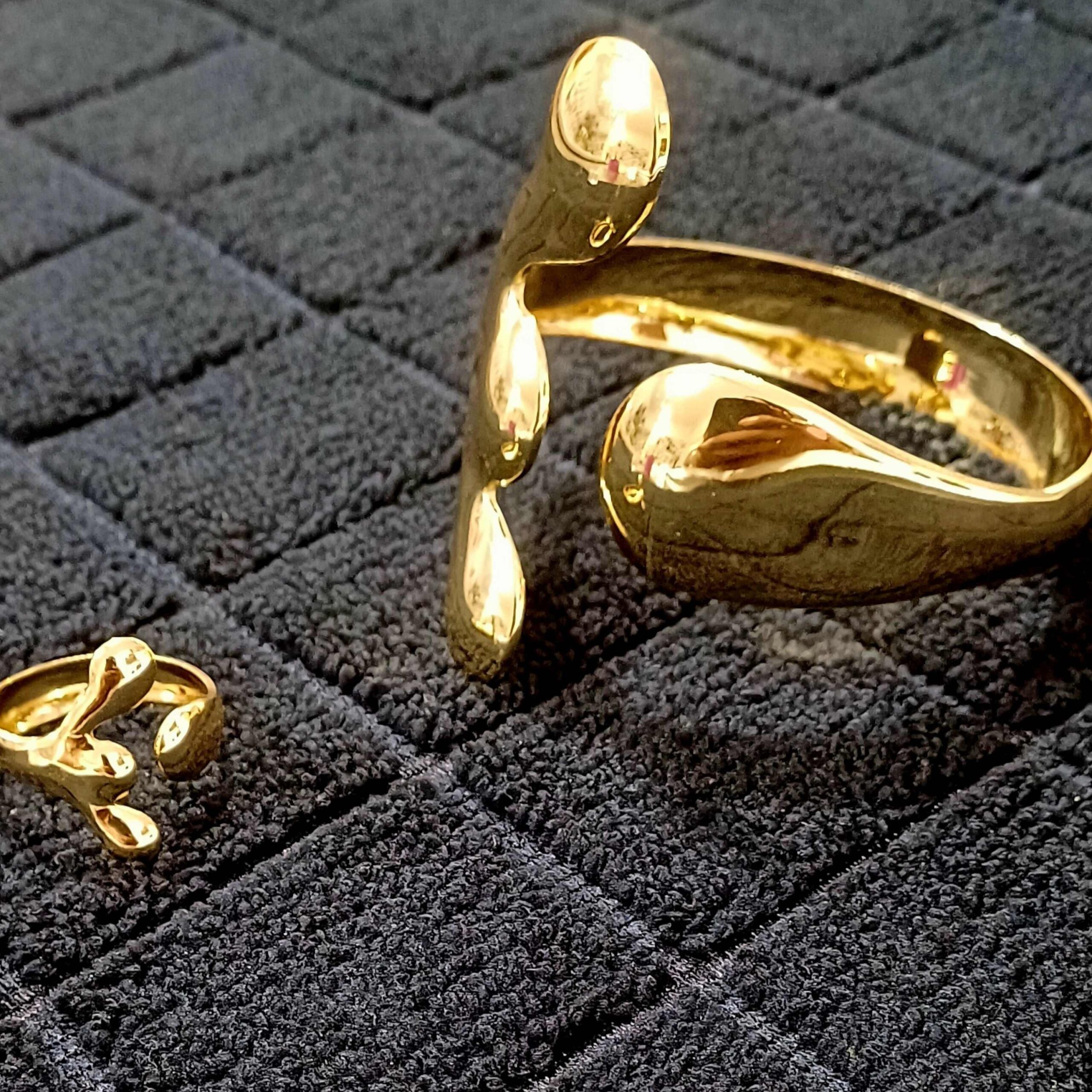 Golden Wave Bangle and Ring Set