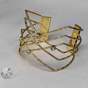Elegant Gold Plated Geometric Bangle with Crystals