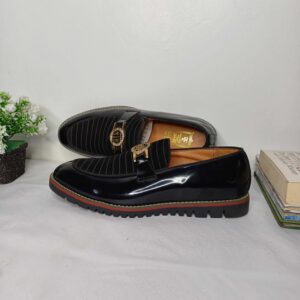 Elegant Black Loafers with Gold Buckle