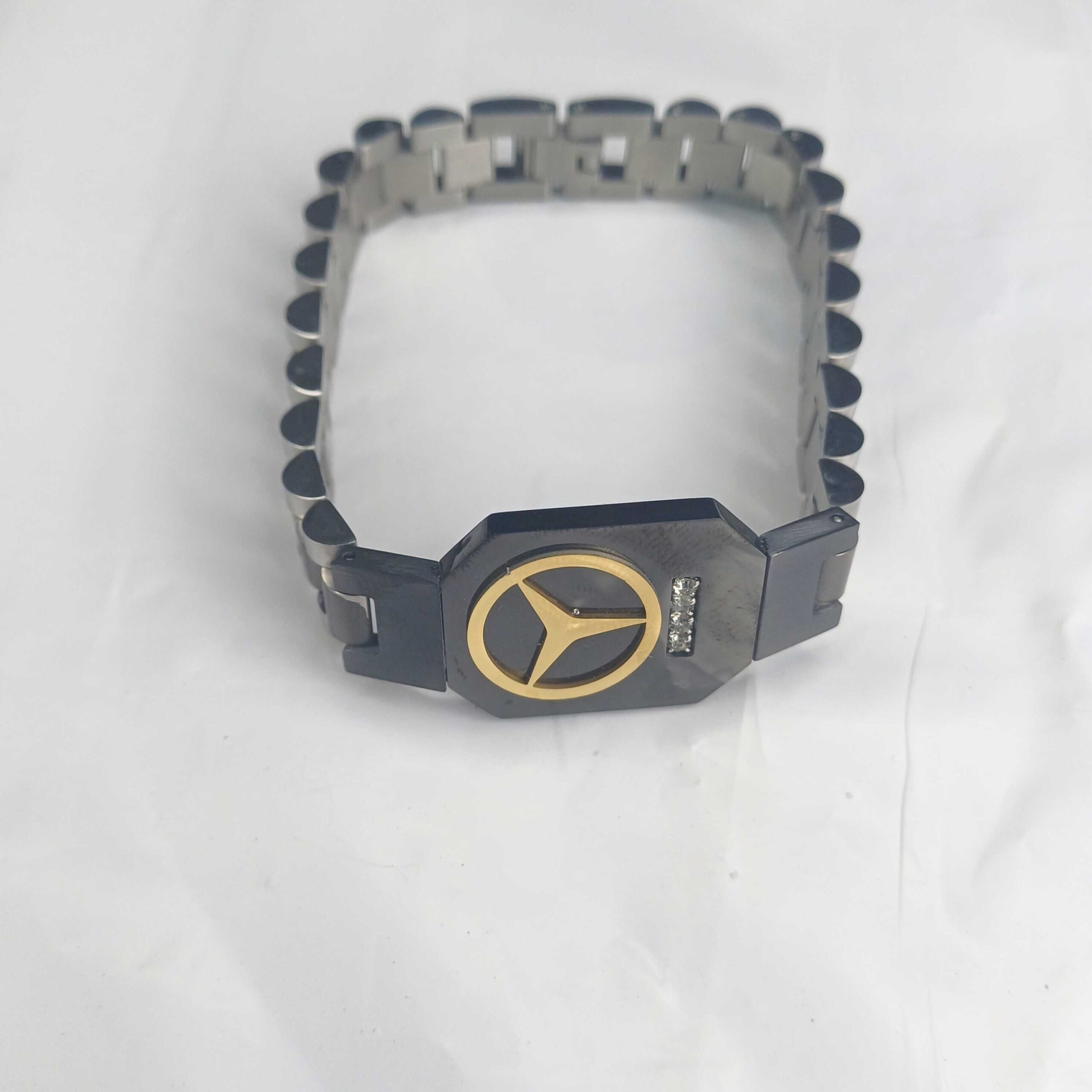 Luxury Stainless Steel Men's Bracelet with Gold Emblem