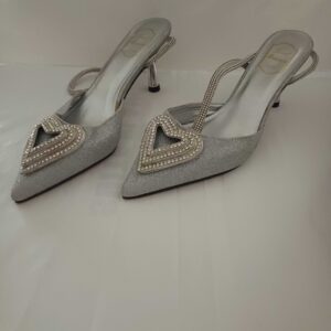 Elegant Silver Rhinestone Slingback Heels