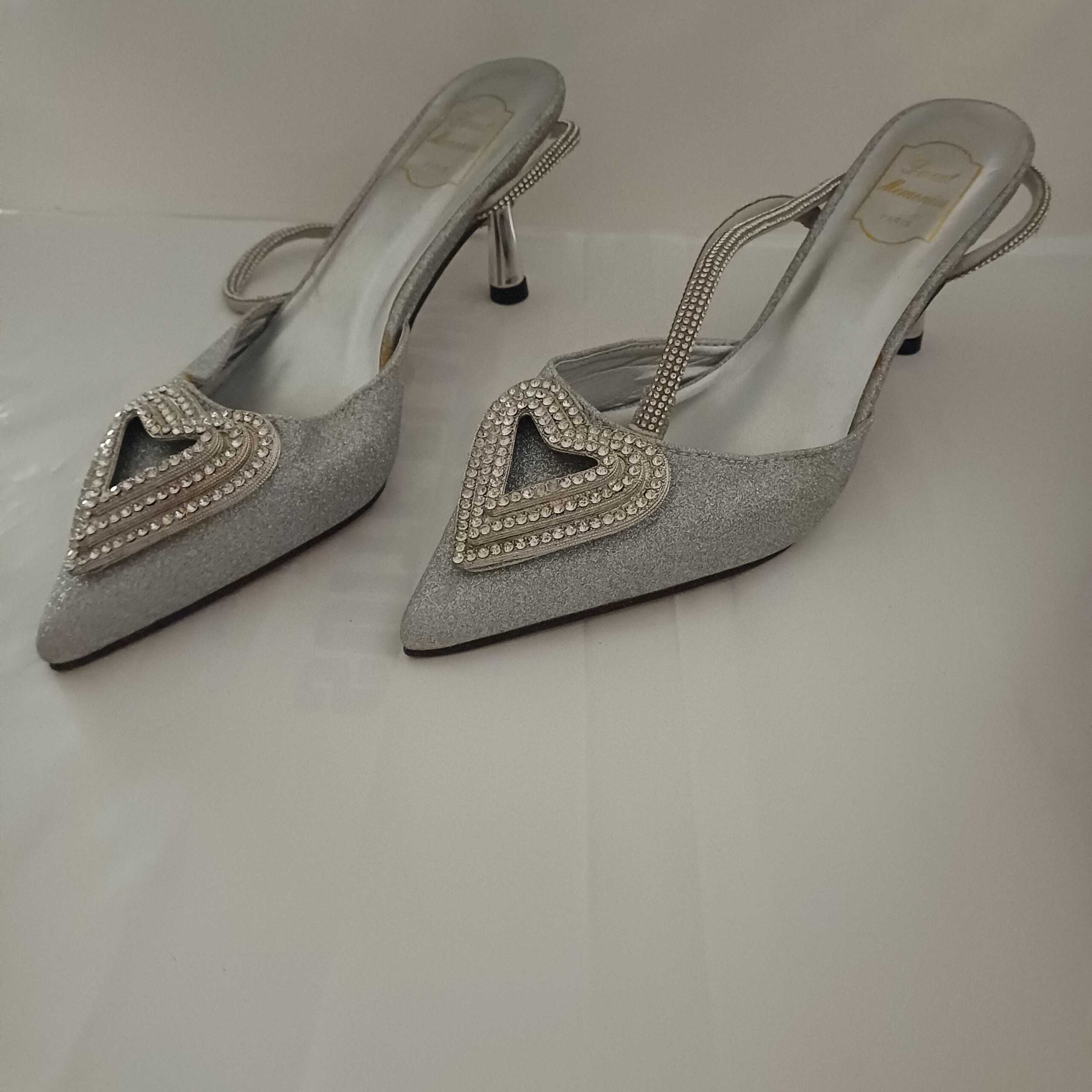 Elegant Silver Rhinestone Slingback Heels